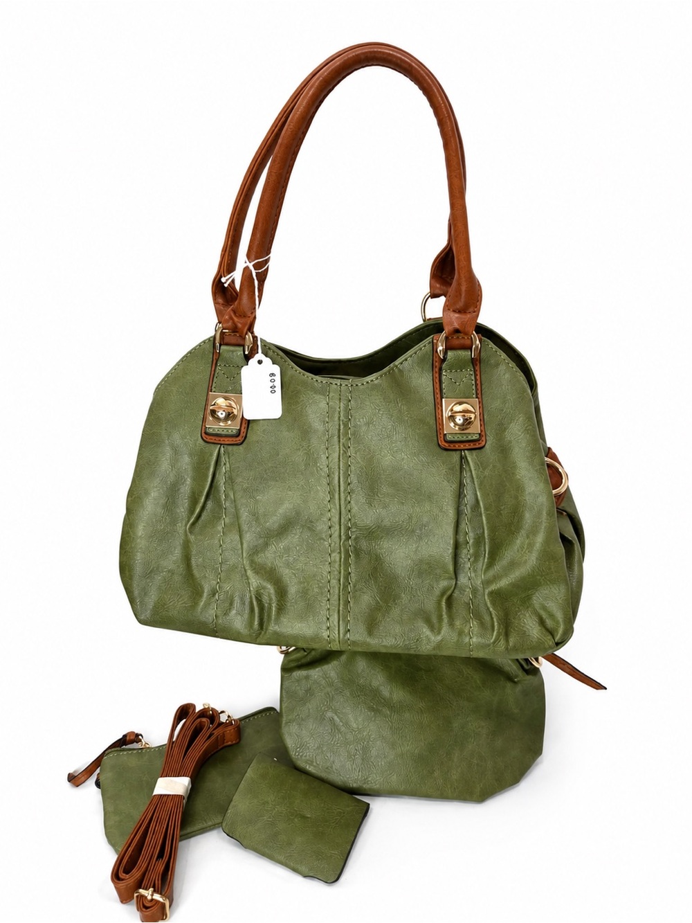 Olive Green Shoulder Tote with Brown Handles - Women Bags